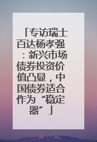 专访瑞士百达杨孝强：新兴市场债券投资价值凸显，中国债券适合作为“稳定器”