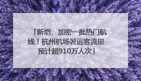 新增、加密一批热门航线！杭州机场暑运客流量预计超910万人次